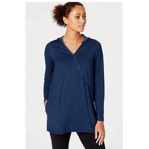 Pure J Jill Women's Indigo Wrap Style Tunic Hoodie Long Sleeve Pockets Size XL
